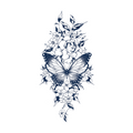 Butterfly nested in florals, indigo line art