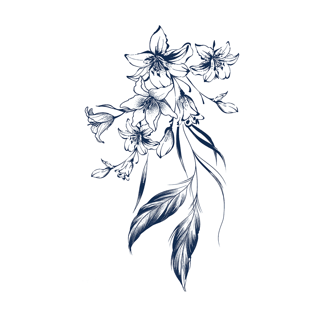 Hanging lily bouquet, indigo