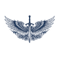 Sword flanked by feathered wings