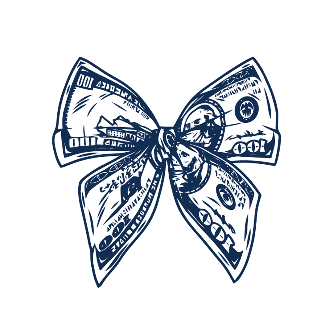 Bow made of folded dollar bills