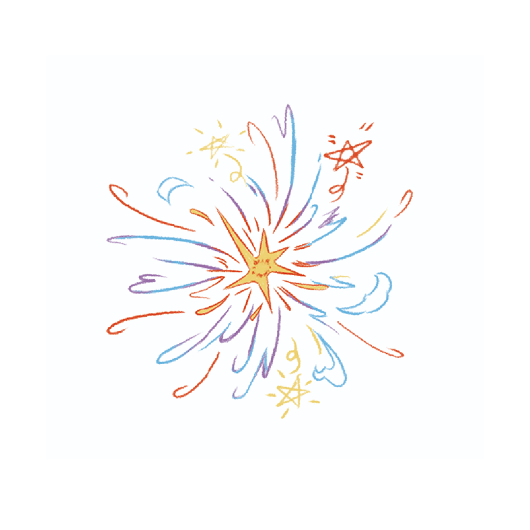 Colorful firework starburst, crayon style