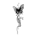 Sketchy butterfly with flowing ribbon