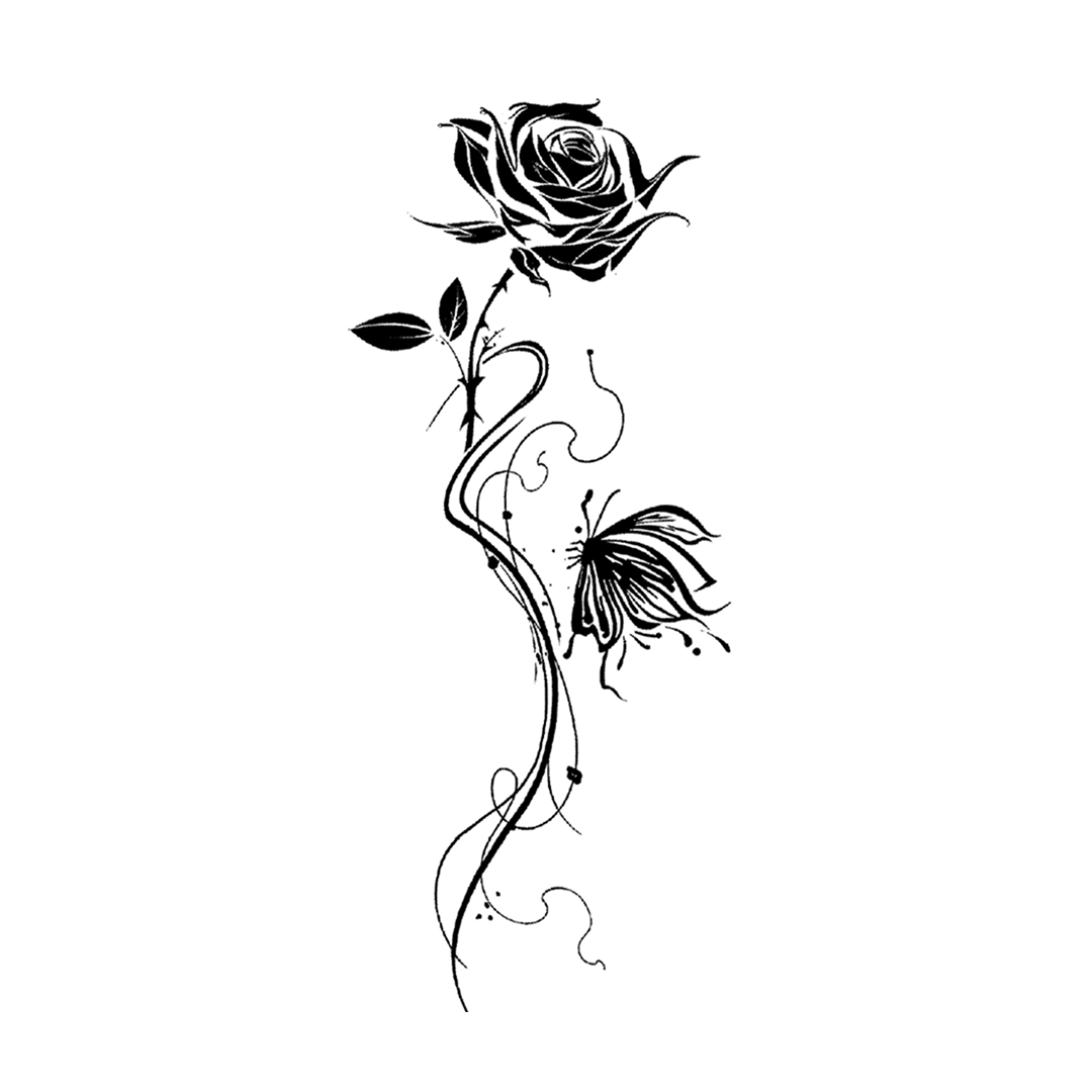 Black rose and butterfly on a vine