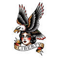Eagle over Liberty banner with female face