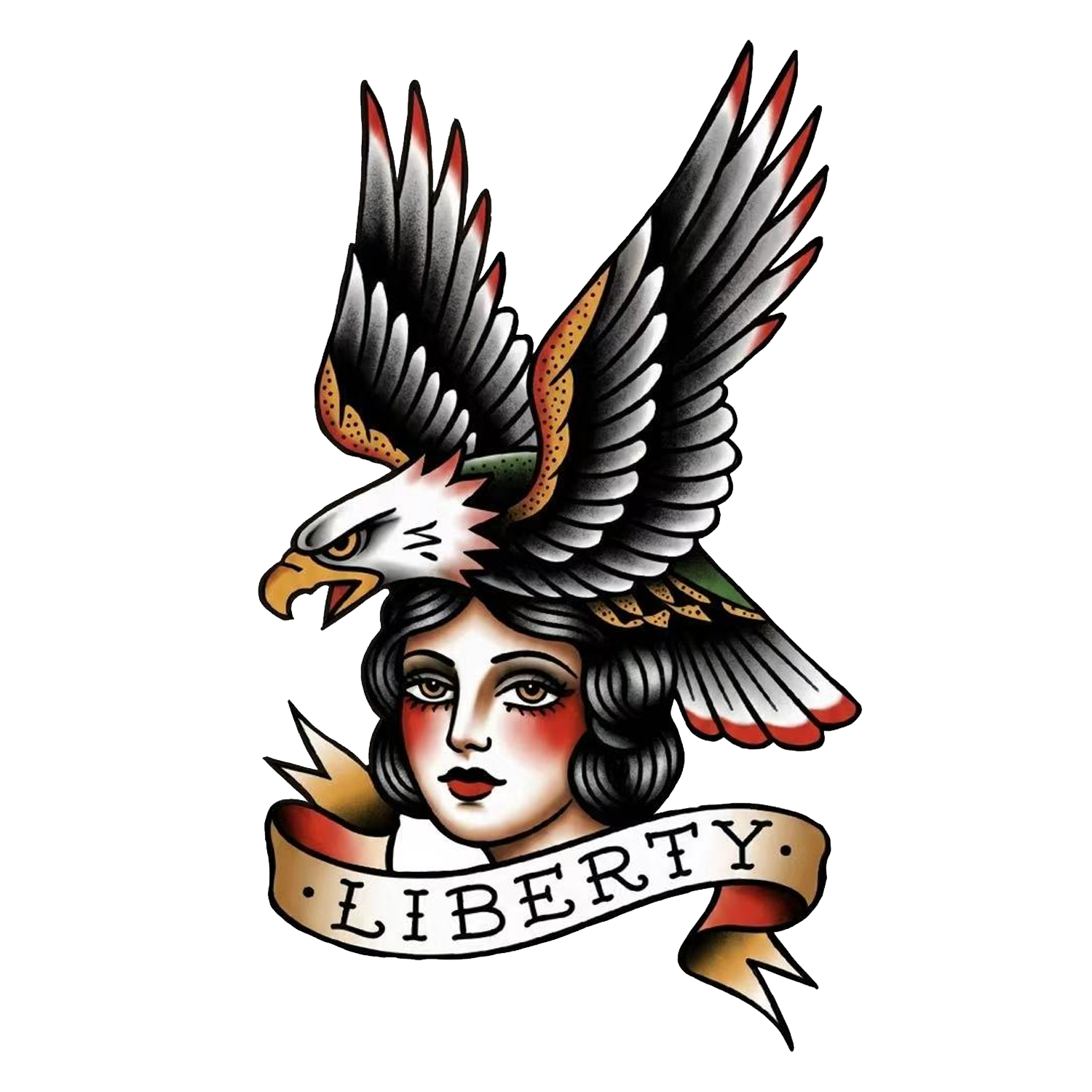 Eagle over Liberty banner with female face