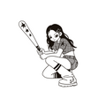 Anime girl crouching with baseball bat