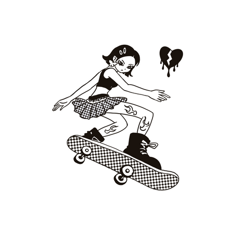 Anime girl skateboarding with broken heart