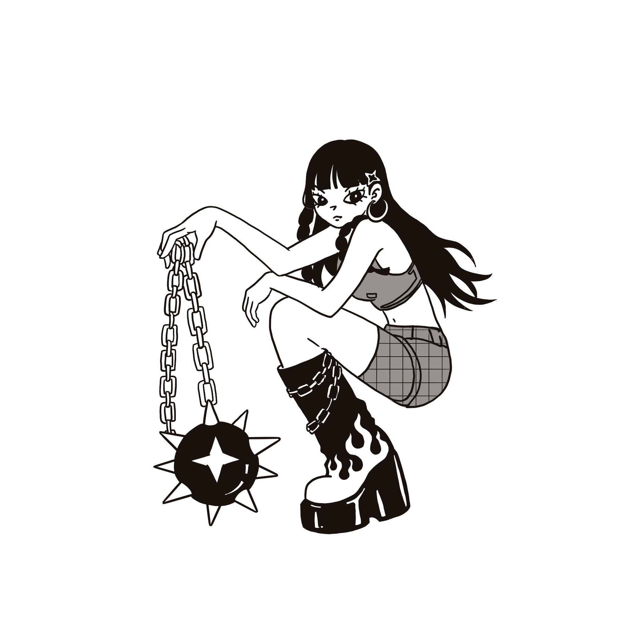 Anime girl with spiked flail chain