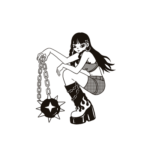 Anime girl with spiked flail chain
