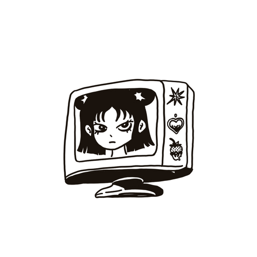 Anime girl crying on a retro TV screen