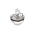 Cat soaking in a ramen bowl