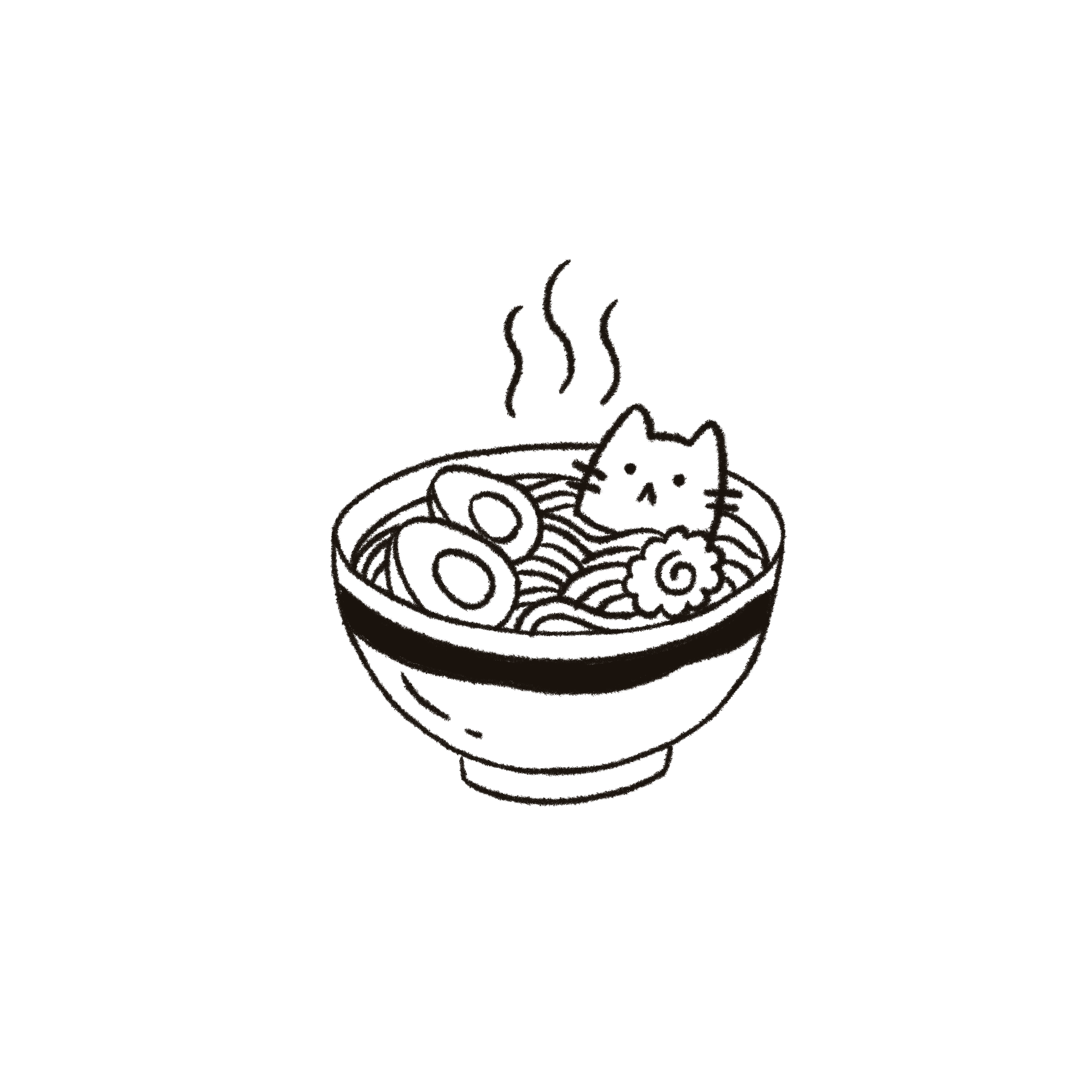 Cat soaking in a ramen bowl