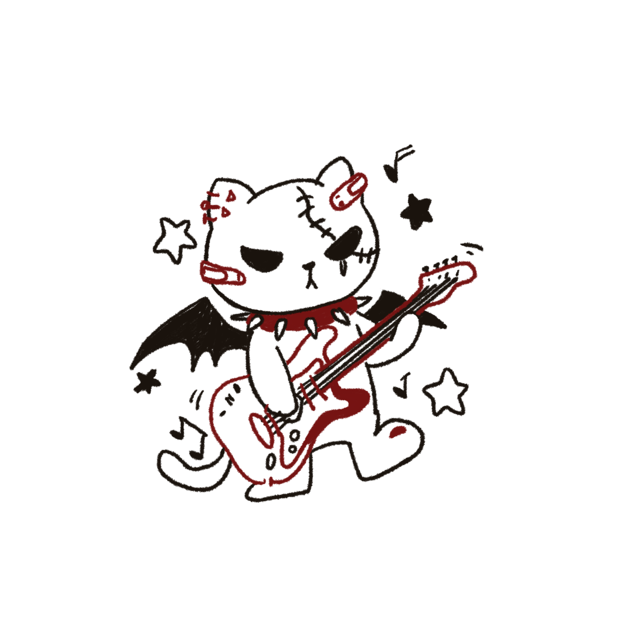 Zombie cat playing electric guitar