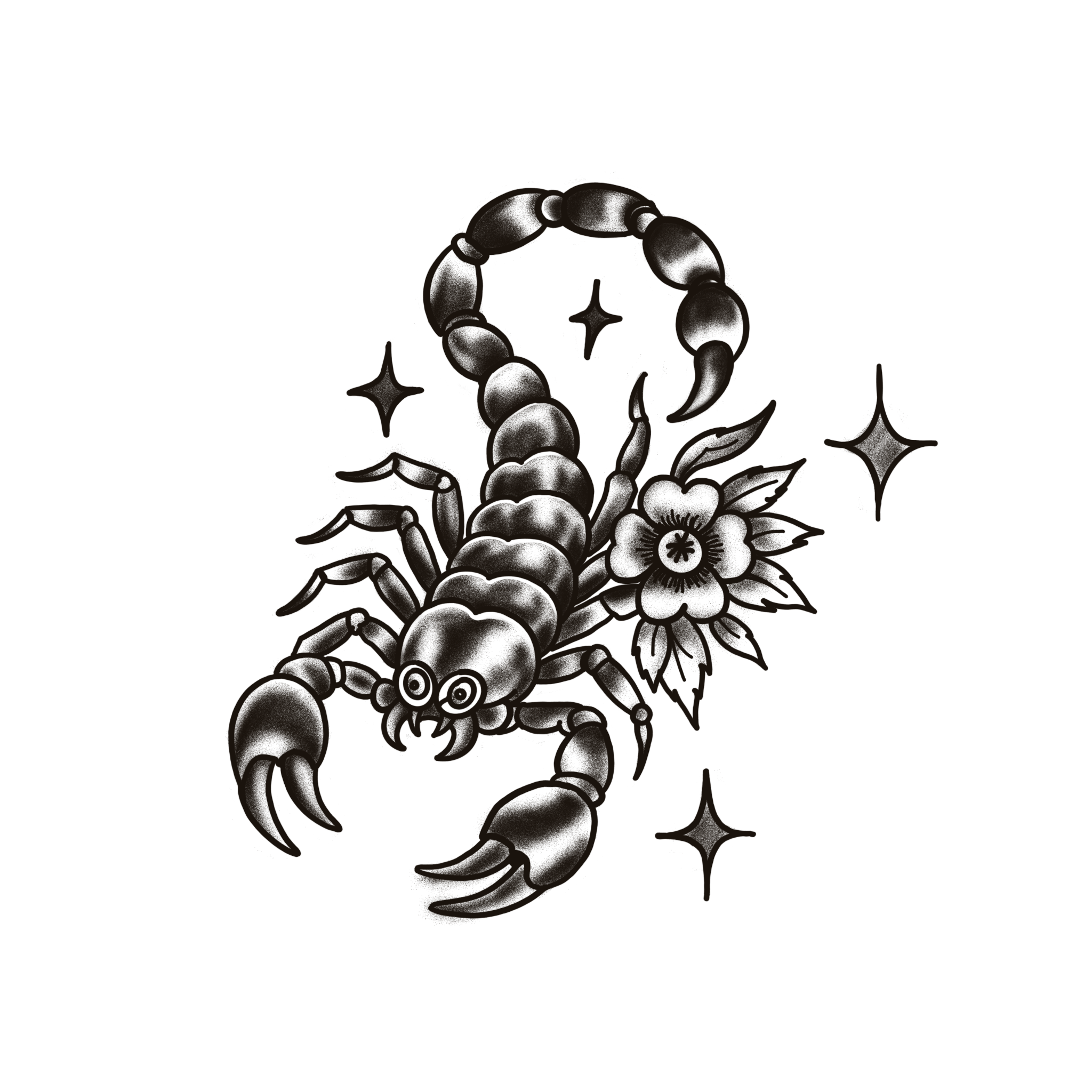 Scorpion with flower and sparkles