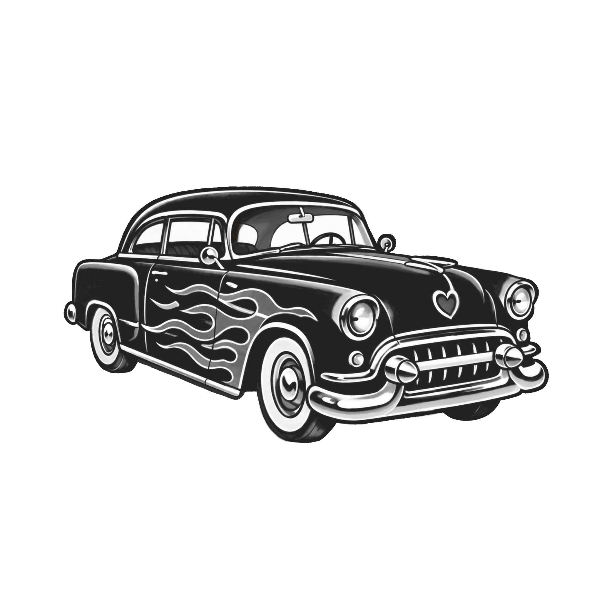 Classic car with flames