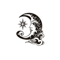 Crescent moon with a face and a star