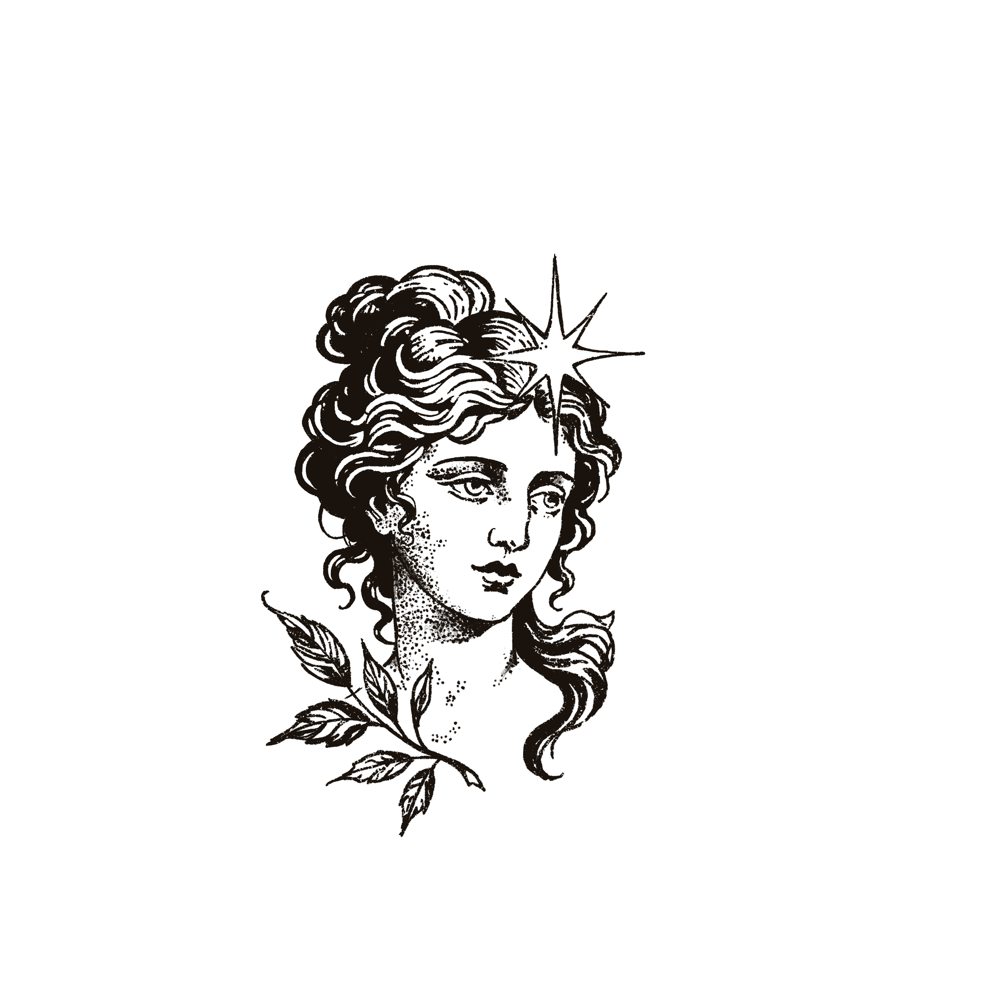 Classical Greek goddess portrait with star