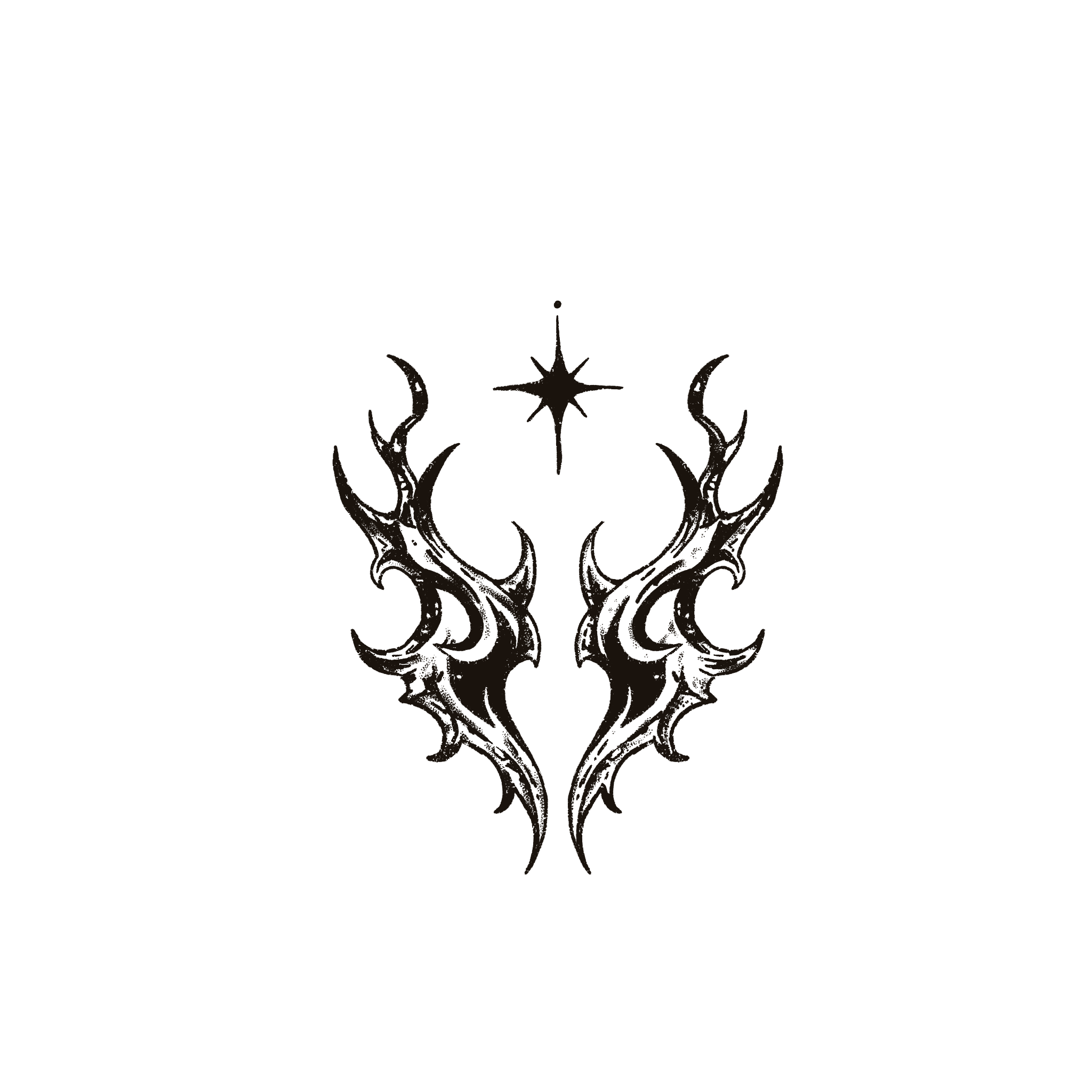 Symmetrical tribal flame wings with star