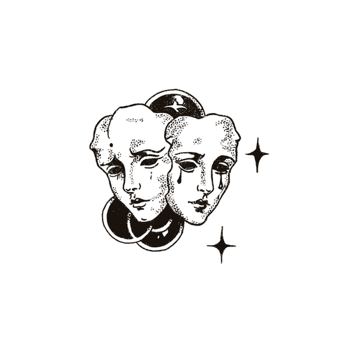 Two crying classical statue faces