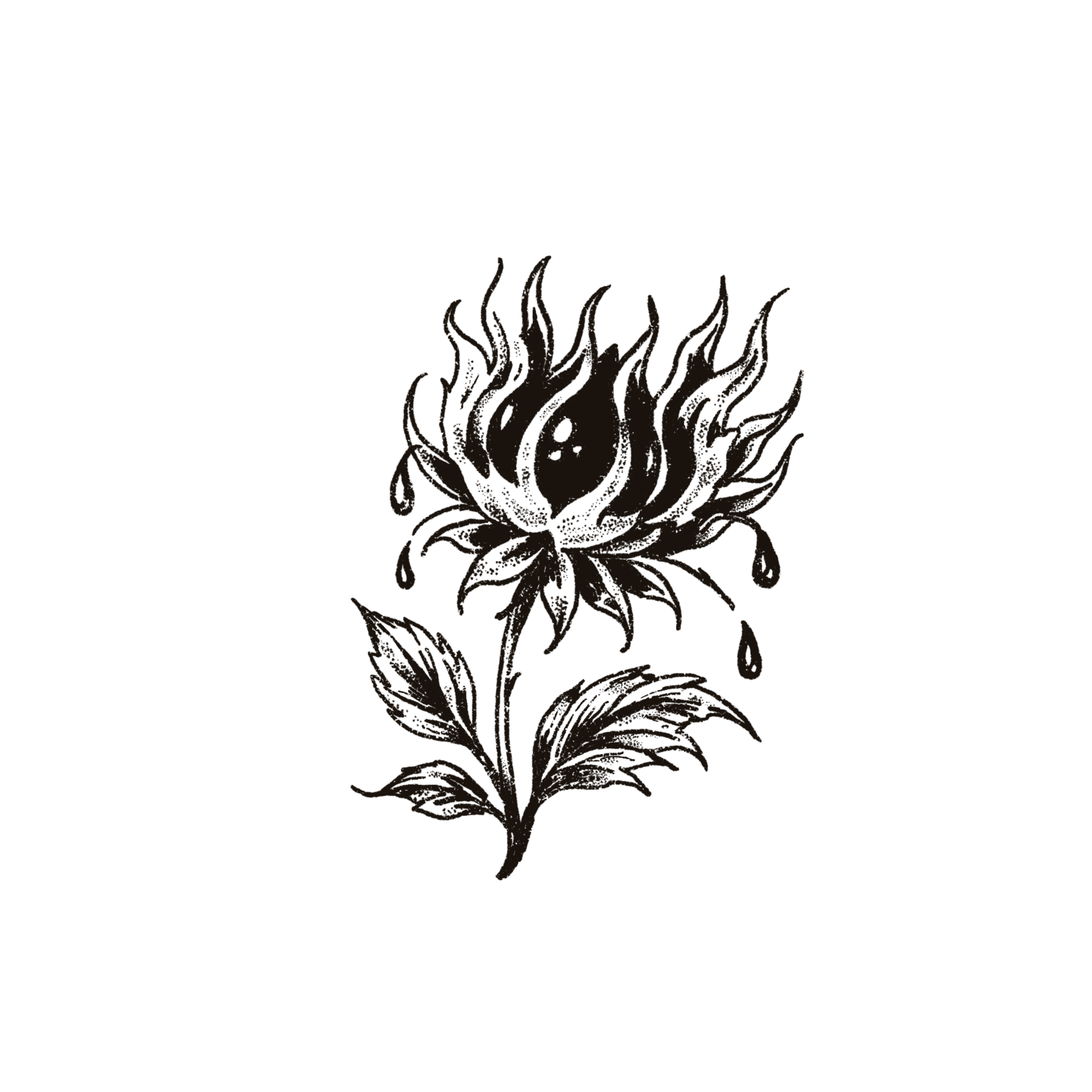 Flaming thistle flower with dripping ink