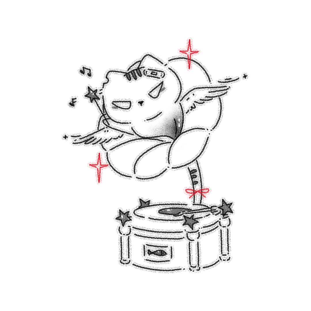 Winged frog on a snare drum