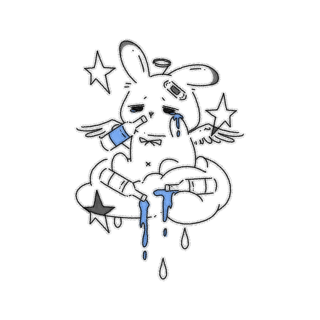 Sad winged bunny with halo