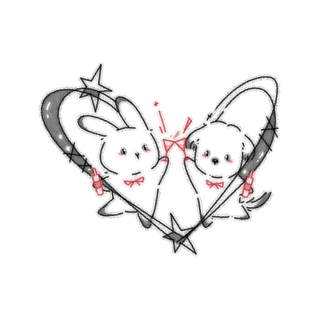 Two bunnies playing jump rope